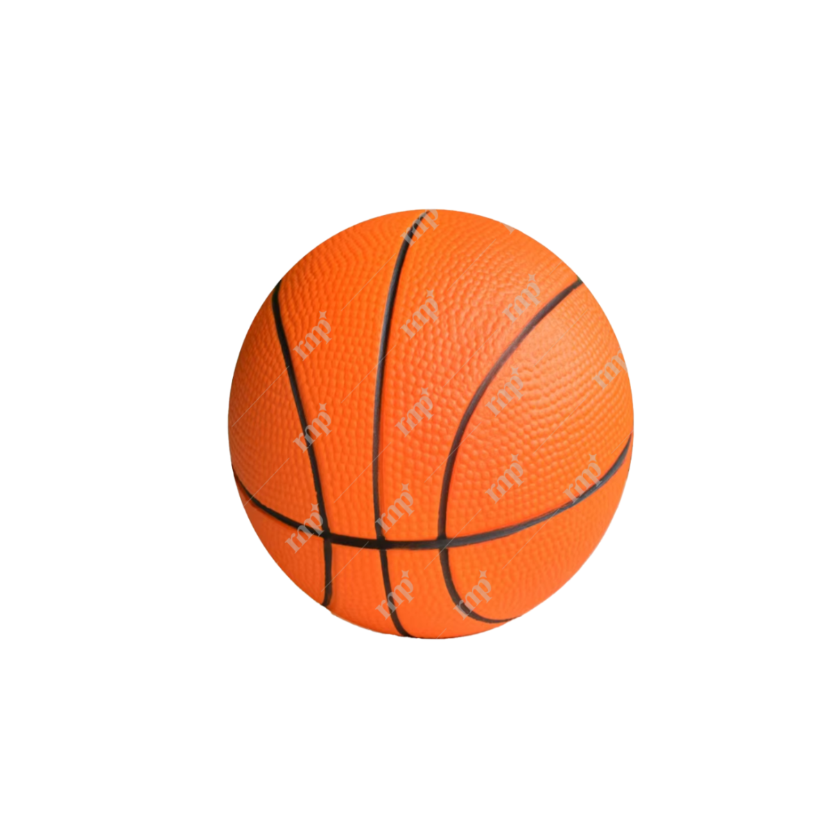 Orange basketball with black seams on a white background