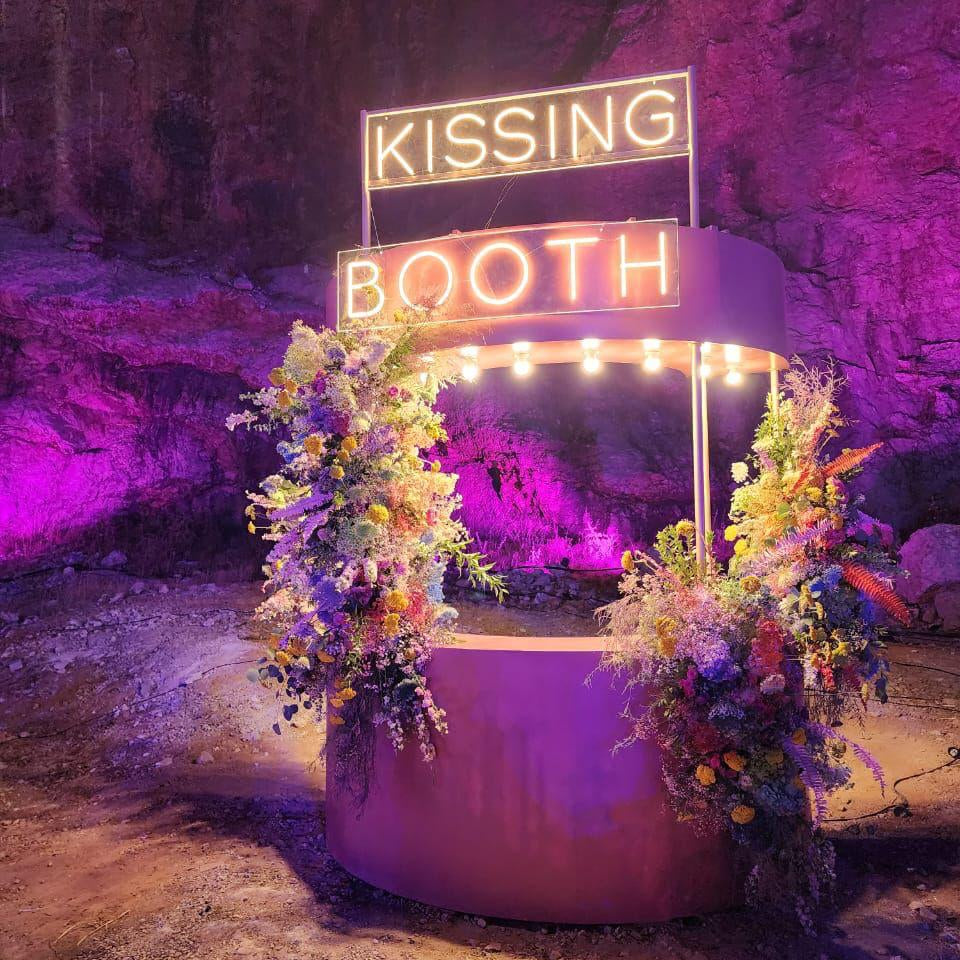 Kissing Booth with floral decorations in a wedding party