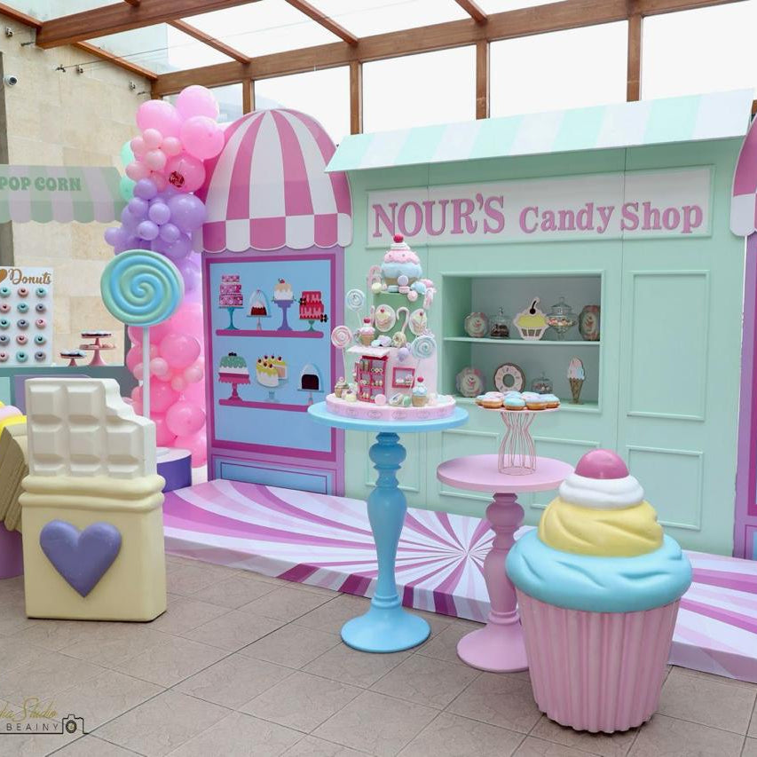 Colorful candy-themed set with 'Candy Shop' branding.