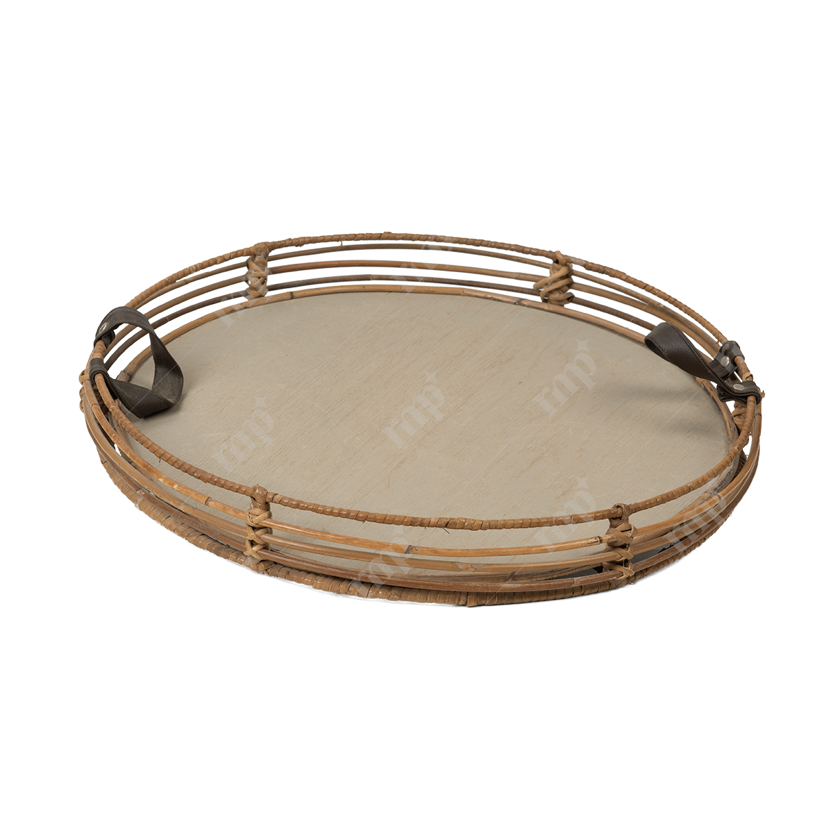 Round Tray With Leather Handles By Rent My Party - Trays & Elevations